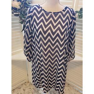 KARLIE NAVY/WHITE HERRINGBONE TUNIC WITH BACK BOW SIZE MED/LARGE